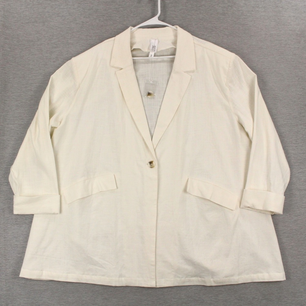 Wynne Collection Blazer Womens Size 2X Ivory Rayon Linen Spandex Blend NEW